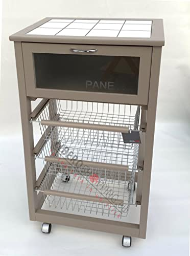 LIBEROSHOPPING.eu - LA TUA CASA IN UN CLICK Carrello da cucina con ruote LANDHELL LUSSO portapane e portafrutta (Laccato Tortora)