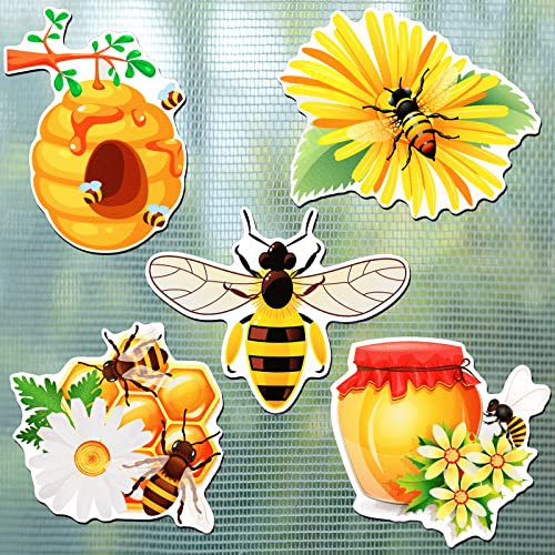 Konohan 10-piece Bee Screen Door Magnets Decor Double Sided Screen Magnets Stickers Playful Yellow PVC Decorative Flexible Magnetic Decals for Windows Patio Sliding Doors Protector
