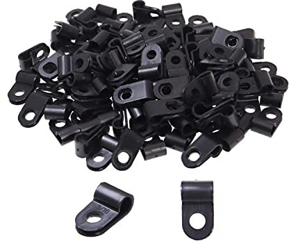 DBOO 100 Pieces Nylon R-Type Cable Clamp Organizer Cord Clips for Wire Management 5mm Black CC-0.5