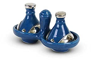 Tajine mini bleu avec métal 2 pièces
