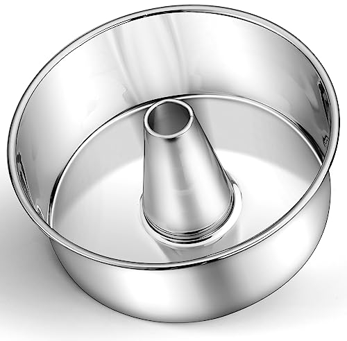 P&P CHEF Angel Food Kuchenform, 25,4 cm, runde Backrohrform zum Backen von Pfund Kuchen, konisches hohles und einteiliges Design, Edelstahlkern & strapazierfähig, ofenfest, silberfarben