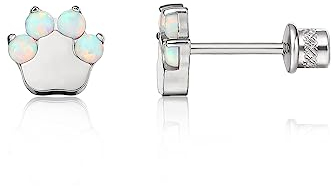 Limerencia Medizinische Titan Ohrringe, G23 Hypoallergen Gesundheitsstecker Ohrstecker mit Schraubverschluss, Nickelfreie Ohrringe für Damen, Mädchen und Kinder (Cat Paw White Opal)