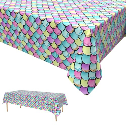 Meerjungfrau Tischdecken,Meerjungfrau Party Tischdecke Kunststoff Tischdecke für Meerjungfrau Thema Party Geburtstag Hochzeit Tischdekoration Mädchen 137 x 274cm