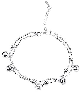Dsnyu Fußkettchen Silber für Damen, Fußkettchen mit Glöckchen 925 Sterling Silber Fußschmuck 25cm Lang Fussketten Verstellbar