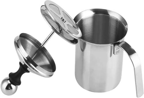 HYTTER - Espumador de leche manual de acero inoxidable, 400 ml para leche de doble capa, para capuchino y café con leche