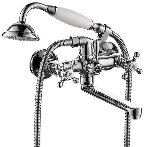 HomeLava Badewannenarmatur mit Handbrause Wannenarmatur Mischbatterie Bad Armatur Wasserhahn Nostalgie Zweigriffmischer für Badewanne, Chrom
