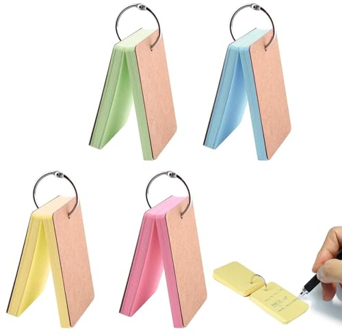 Karteikarten mit Ring, Lernkarten Papier, 4 Stück Blanko Papier Karten, Pocket Lernkarte, Mini-Karteikarten, Leere Flash Karten, für Memos, Vokabel Lernen, Malen und Graffiti(280 Blätter)
