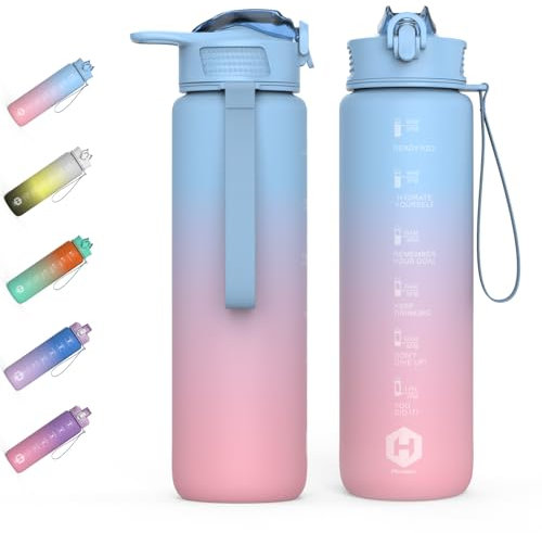 HOMEEX 1 Litre Water Bottle Motivational Fitness Sport Water Bottles with Straw & Time Maker, BPA-free Plastic Drink Bottle 1l Design for,Gym (Yellow Blue & Purple-8)