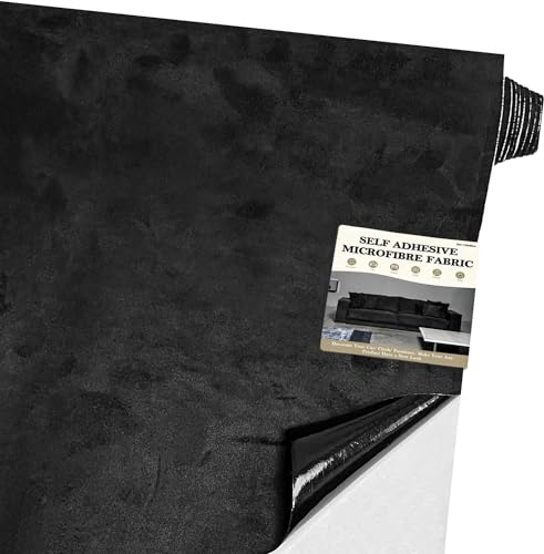 Fondlife Tela de microfibra autoadhesiva para cabina,150 x 40cm Faux Suede Fabric Velour,Tela de microfibra autoadhesiva, tejido aterciopelado para Interiores de Coche (Negro)