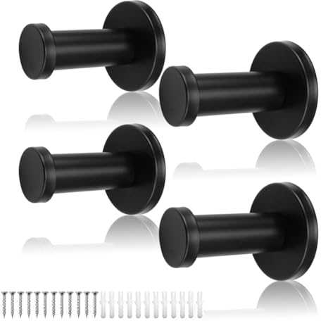 Ganci da Parete Rotondi Neri, 4 Pezzi Ganci Appendiabiti da Parete in Acciaio Inox, Ganci Appendiabiti da Muro, Gancio Appendiabiti da Parete, Adatto per Bagni, Cucine e Camere da Letto 0XBIT