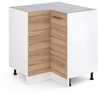 Vicco Eckunterschrank R-Line, Küchen Eckschrank, Sonoma/Weiß, 75.6 cm, AP Eiche