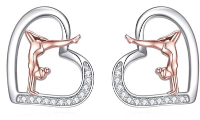 YFN Gymnastik Ohrringe 925 Sterling Silber Sport Ohrstecker Herz Schmuck Geschenk für Frauen Gymnastik Liebhaber