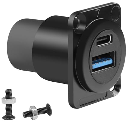 QIANRENON USB3.0 & USB C 3.1 Panel Mount Adapter - USB A & USB C Female to Female Fixed Mount Data Charging Connector for XLR/D Type Panel