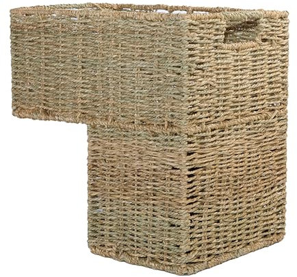 Wickerfield Seagrass Stair Basket, L-Shape Wicker Basket, Step Storage Baskets, Bin for Laundry, Household Items, Toys, Nursery Room (Seagrass)