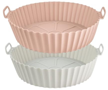 Generisch Lot de 2 moules en silicone - 20 cm - Pour gâteaux, quiches, cocottes - Résistant à la chaleur et au froid - Idéal pour Airfryer et four - Passe au lave-vaisselle (rose et gris)