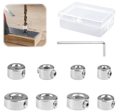 8 Piezas Juego de Topes de Profundidad Universales 3-10mm Anillo Posicionador Taladros con Llave Hexagonal, Anillo de Topes para Taladro, Tope de Profundidad para Taladro, Topes de Profundidad Brocas