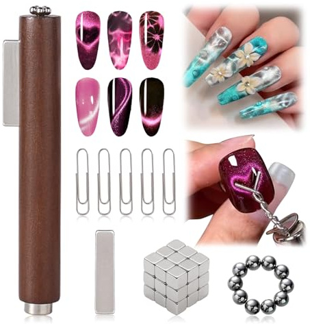ESUOHYM 44Pcs Cat Eye Magnet For Nails Kits With 3 In 1 Magnets, Strong Square And Ball Magnets, Paper Clip For Heart Nail Magnet Sets Cateye Gel Polish Diy Design Tools For Home, Salon