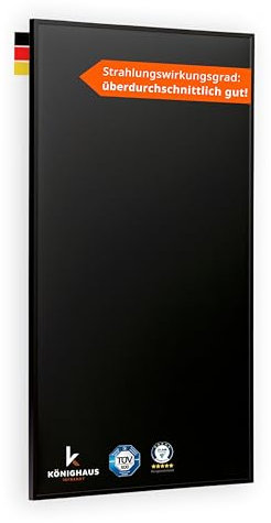 Könighaus Infrarotheizung - 1200 Watt Black Edition mit TÜV SÜD + 5 Jahre Herstellergarantie ✓ Doppelter Überhitzungsschutz ✓ Heizkörper in 2-4 min auf Betriebstemperatur