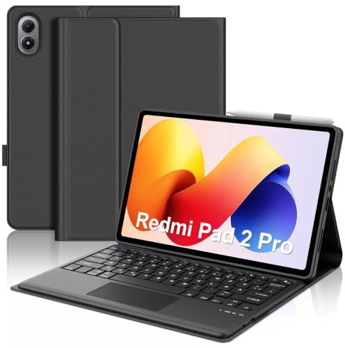 IVEOPPE Hülle mit Tastatur für Xiaomi Redmi Pad 2 Pro 12,1 Zoll 2025 Con Touchpad, Deutsches QWERTZ Keyboard, Bluetooth Abnehmbarer Tastatur für Redmi Pad Pro 12.1” (2025/2024), Schwarz