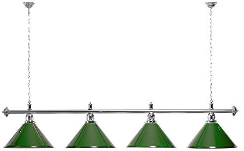 Billiard-Royal Billardlampe mit 4 Schirmen grün silberfarbene Halterung als Hängelampe für Billardtische