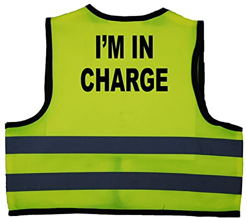 Acce Products I'm in Charge Baby Children Kids Hi Vis Safety Jacket Vest Yellow with Reflective Strips Sizes 0 to 8 Years Optional Personalised on Front