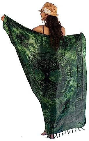 NELUHA Sarong Tuch Damen mit Saronghalter Pareo Wickeltuch Handtuchkleid Wickelrock Strandtuch XXL für Männer und Frauen - Tree of Life Petrol