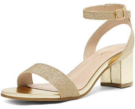 DREAM PAIRS Women's Sandals Open Toe Ankle Strap Low Block Chunky Heels Sandals Party Dress Pumps Shoes Carnival,Size 6.5,Gold/Glitter,Carnival