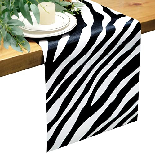 Tischläufer, gestreift, Party-Tischdekoration, schwarz-weiß, Zebra-Schilder, für Abendessen, Dschungel-Thema, Geburtstagszubehör, Geburtstag, Babyparty, Neujahr, Dekoration, 30,5 x 183,9 cm