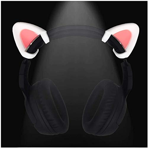 sciuU Kitty Ears para Auriculares, Orejas de Silicona de Gato Decoración Linda, Compatible con Logitech/Sony/HypreX Headset, instalación con Correas de Fijación Ajustables, Rosa + Blanco