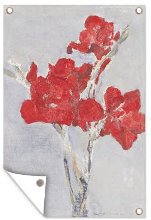 MuchoWow Outdoor-Poster Poster Wanddeko draußen Deko Garten Gartenposter 60x90 cm Rote Gladiolen - Piet Mondrian