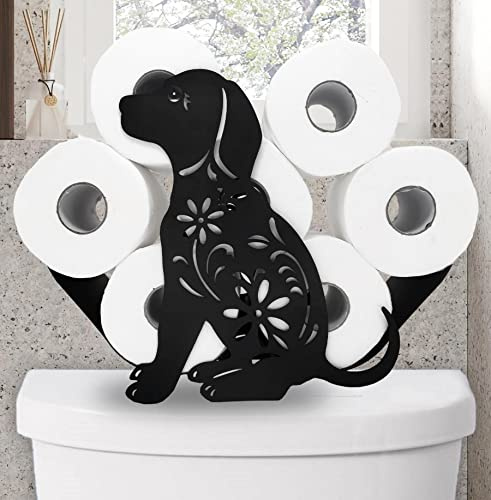 Hunde-Tier-Papierhalter, schwarzer Metall-Toilettenpapierhalter, dekorativer Metall-Papierhalter, freistehender Metall-Toilettenpapier-Organizer, hält zusätzliche 8 Rollen