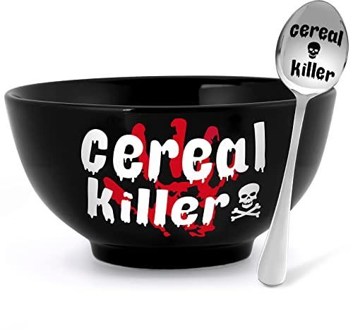 Nefelibata Black Cereal Killer Bowl and Spoon Set Father's Day Man‘s Birthday Halloween Retirement Engraved Funny Gift for Him Papa's Grandfather's Uncle's Friend's Present Set of 2