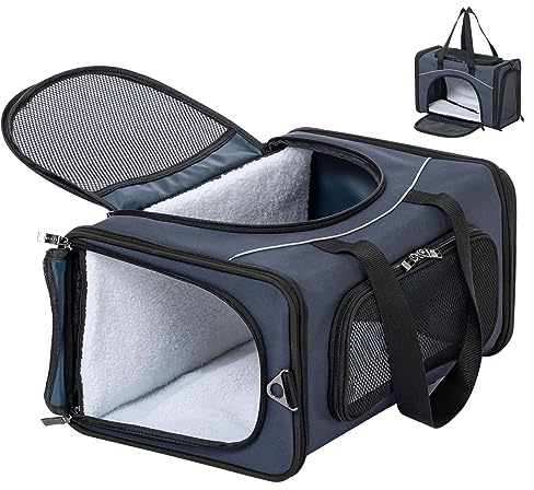 Petsfit Transporttasche Katze & Hundetasche Flugzeug | Flugtasche für Hunde & Transportbox Katze | Flugtaugliche Haustiertasche | Sicherer Transport in Auto, Flugzeug und Bahn, M/Blau