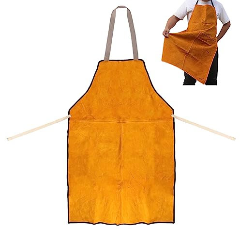 ITODA Grembiule da saldatura, in pelle bovina, resistente, resistente al calore, ignifugo, per lavori di lavoro, officina, saldatore, falegnameria, garage, Arancione, Taglia unica