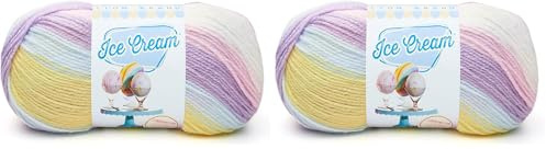 Lion Brand Yarn 100 Percent Acrylic Ice Cream Yarn, Cotton Candy,10.89 x 10.89 x 22.32 cm (Pack of 2)