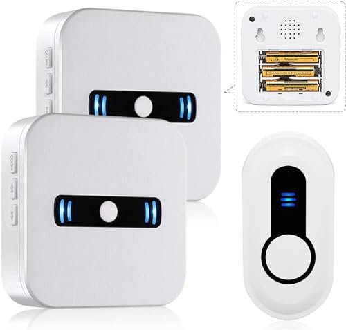 SANJIE Wireless Doorbell Battery Operated Cordless Portable Door Bells Chime Waterproof Push Button 500+ Ft for Classroom Home Office Apartment Store,1 Button and 2 Receivers