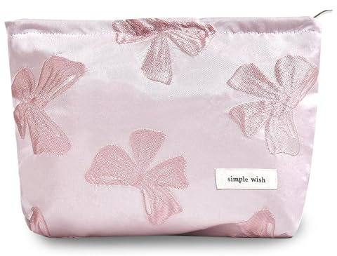 Moguri Make up Tasche, Kosmetiktasche, Canvas-Kulturbeutel für Frauen, niedliche Reißverschlusstasche, Organizer, Reiseaccessoires, rosa Schleife