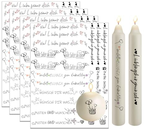 Bolosa 4 Stück Kerzentattoos Geburtstag, Rub on Sticker Geburtstag, Wasserschiebefolie Geburtstag, Aufkleber Selbst Gestalten, Kerzen Sticker Geburtstag, 19x14cm Kerzen Tattoo(Geburtstag 3)