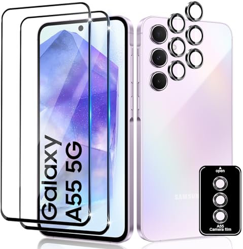 Lutree pour Samsung Galaxy A55 5G Verre Trempé, Protection écran + Caméra Arrière Protecteur Film,【2+2 Pièces】 Dureté 9H Film Sans Bulles Anti-Rayures Protecteurs d'écran Vitre Trempé