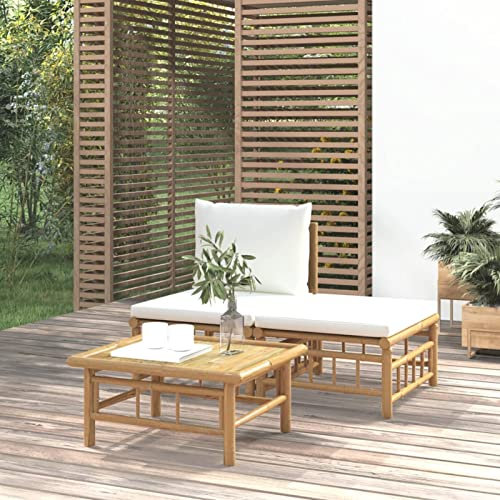 Juroupi Set Salotto da Giardino 3pz con Cuscini Bianco Crema in bambù,Set Salotto da Giardino,Set Salotto da Giardino Esterno,Salottino da Giardino Esterno-362297