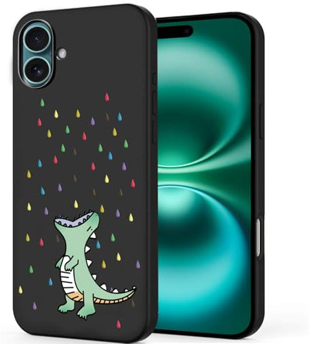 Unov Case Compatible with iPhone 16 (2024) 5G Case with Design Soft TPU Shock Absorption Slim Embossed Pattern Protective (Rainbow Dinosaur)