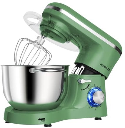 Aumate Robot Pâtissier, Robot de Cuisine Professionnel 1400 W 6,2 L, Robot Pétrin avec Fouet, Batteur et Crochet Pétrisseur, 6+P Vitesses (Vert)