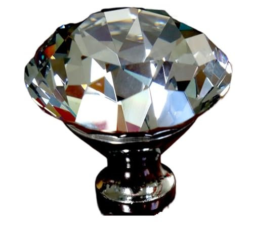 Crystal Glass Kitchen Cabinet Door Handles Silver Diamond Head Drawer Knobs Pulls 60mm Silver Clear