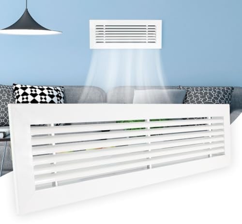 Rejilla Ventilacion Rectangular Blanca Lama Lineal a 20 Grados Rejillas de Impulsion Expulsion Retorno Horizontal (500x100) Conductos Aire Central Aluminio Resistente Salida de Aire Acondicionado
