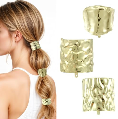 3 Stück Haarmanschetten für Pferdeschwanz Haargummi Damen Metall Haarmanschetten Metall Haar Manschette Haargummi Gold für Haargummis Punk Haar Halter Gold Ponytail Cuff für Feines Haar Zubehör