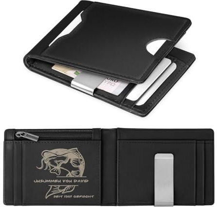 Maverton Slim Wallet mit Münzfach für 9 Karte - Geldbörse Herren aus echtem Rindsleder - Geschenke für Männer - personalisierte Geschenke für ihn - schwarz glatt