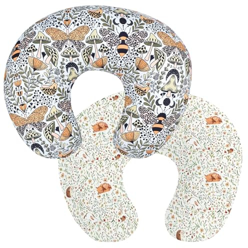 Winmany Paquete de 2 Fundas de Almohada extraíbles para Lactancia, para niños y niñas, cómoda, Transpirable y Lavable, 22.5 x 18 Pulgadas (Abejas, Mariposas y bosques)