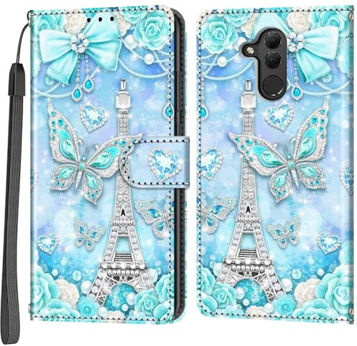 Handyhülle für Huawei Mate 20 lite/Maimang 7 Hülle, Magnetische Flip Stoßfeste Schutzhülle mit Standfunktion Kartenfächern Klapphülle Handytasche Turm