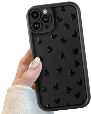 Black Cute Heart Phone Case for iPhone 12 Pro, Cute Cool Heart Pattern Shockproof Bumper Phone Case for Women Girls, Soft TPU Slim Girly Cute Protective Cover for iPhone 12 Pro