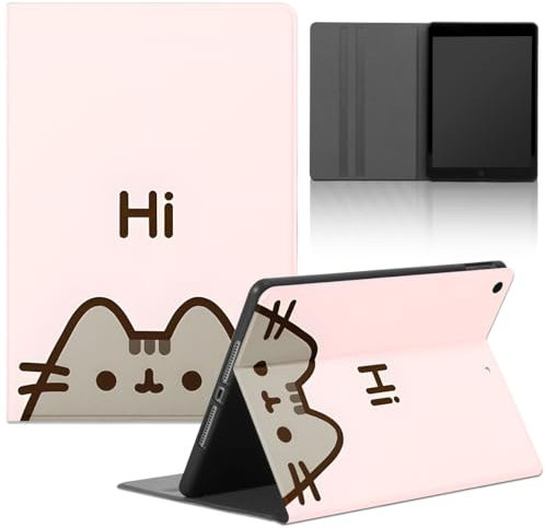 Funda Tablet para iPad 9/8/7 10,2, Modell 2021/2020/2019, 9./8./7. Generation, TPU Carcasa Kawaii Anime Pusheen Lindo Gato Dibujos Animados Diseño Stand Función PU Cuero Flip Protectora Cover,Diseño